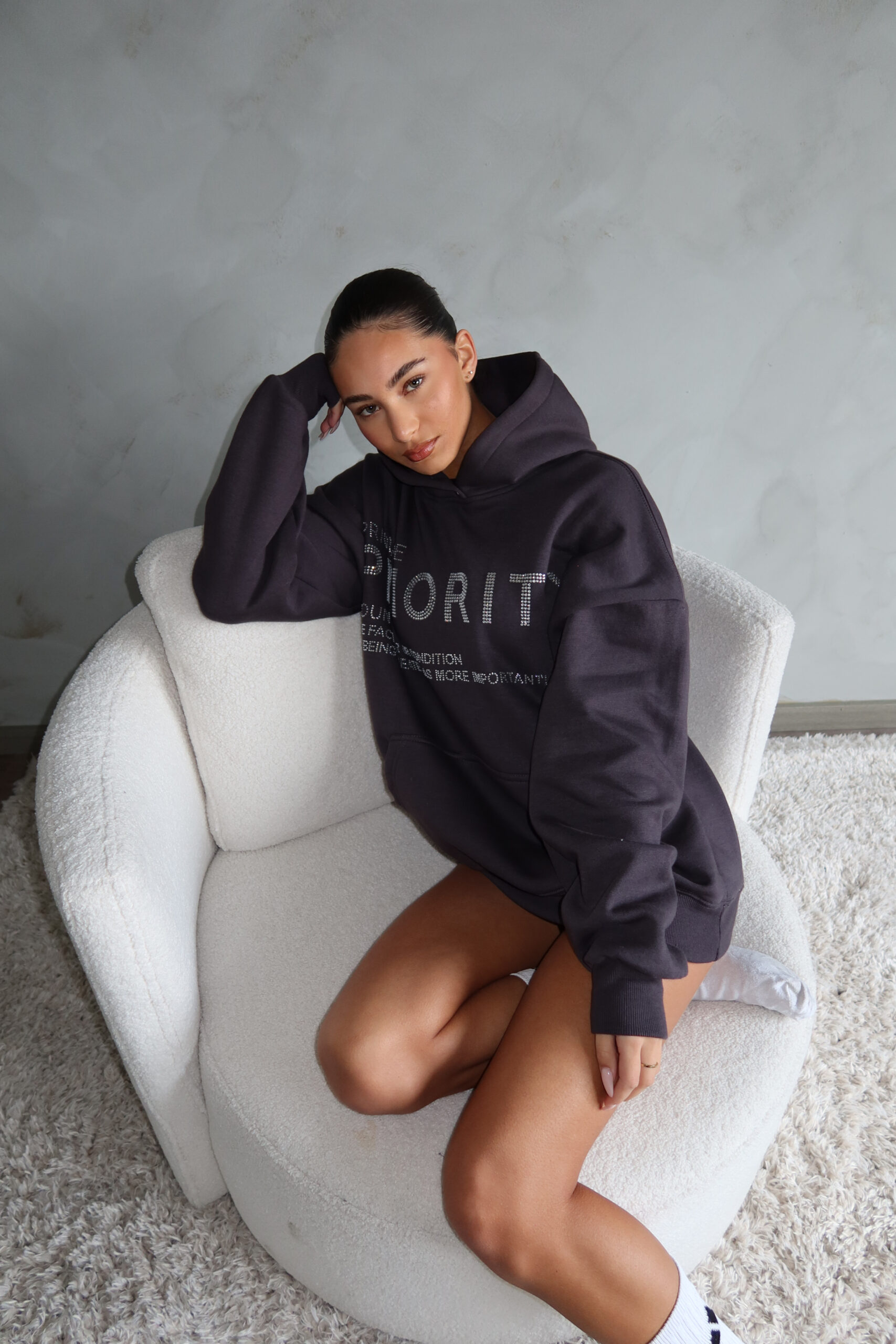 PRIORITY RHINESTONE HOODIE - METEORITE GREY - DIAMOND RHINESTONE - Image 9